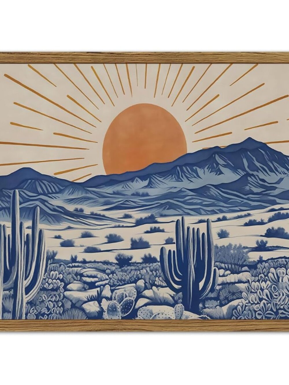 Vintage Western Desert Wall Art Boho Mexican Cactus and Sun Wall Decor Painting,